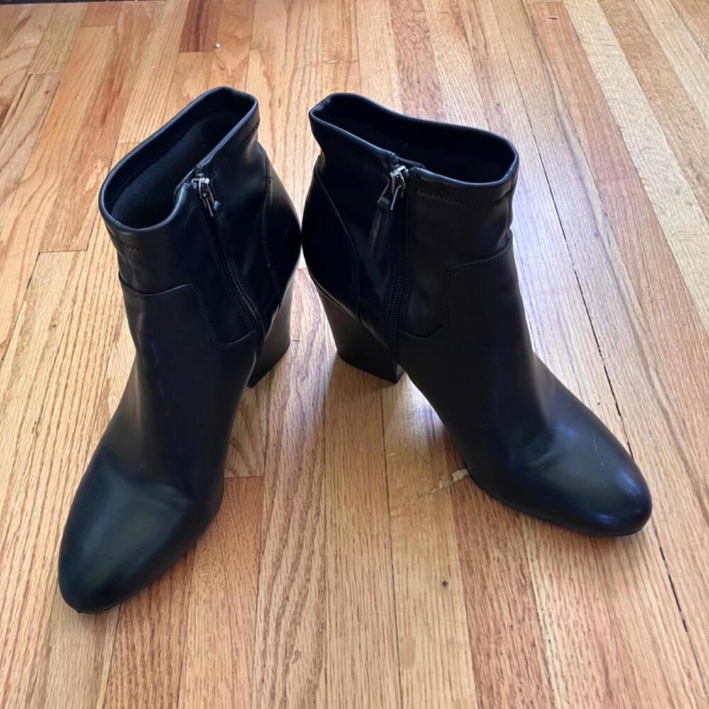 Franco Sarto Black Women's Ankle Boots with Side Zipper and Block Heel